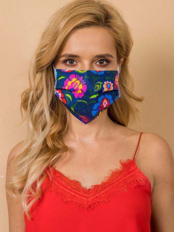 Dark Blue Protective Mask with Patterns