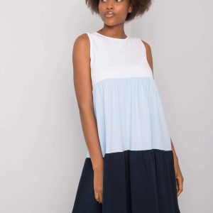 Sheyla RUE PARIS white and blue cotton dress