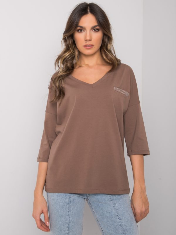 Brown cotton casual blouse Sofia RUE PARIS