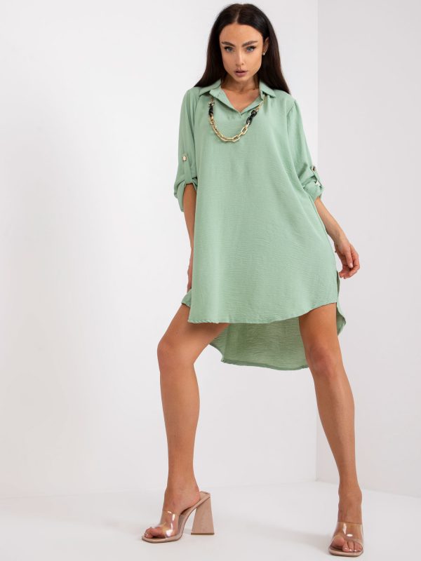 Green asymmetrical casual mini dress