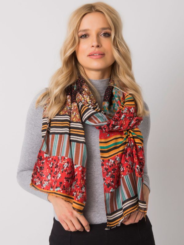 Black and red scarf with colorful patterns