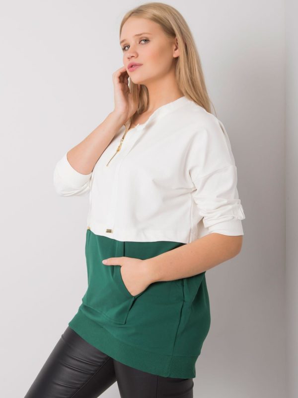 Ecru-Dark Green Plus Size Tunic Philomene Cotton