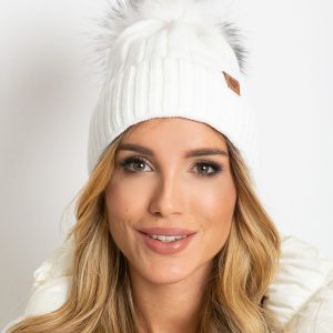 White winter hat with pompom