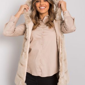 Beige fur vest with hood Foggia OCH BELLA