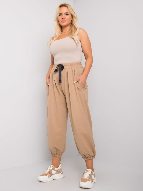 Beige plus size sweatpants with wide leg Ferro