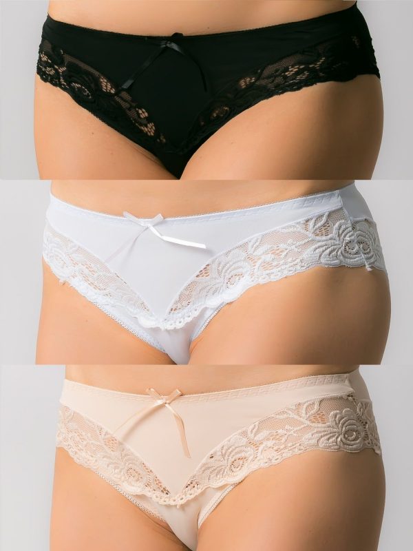 Women's panties with lace, 3 pcs: black, beige, white