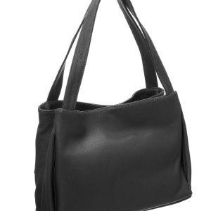 Dark grey genuine leather handbag BADURA