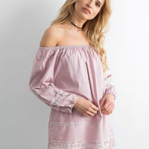 Pink cotton tunic with Spanish neckline