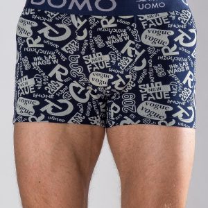 Navy blue boxer shorts with inscriptions