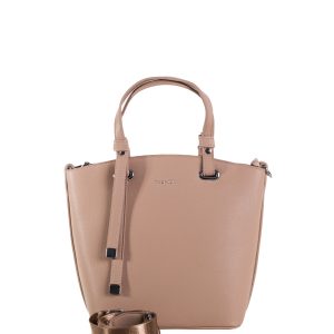 Beige shoulder bag with fabric strap