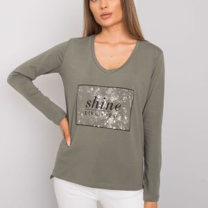 Khaki Alix Cotton Long Sleeve Blouse