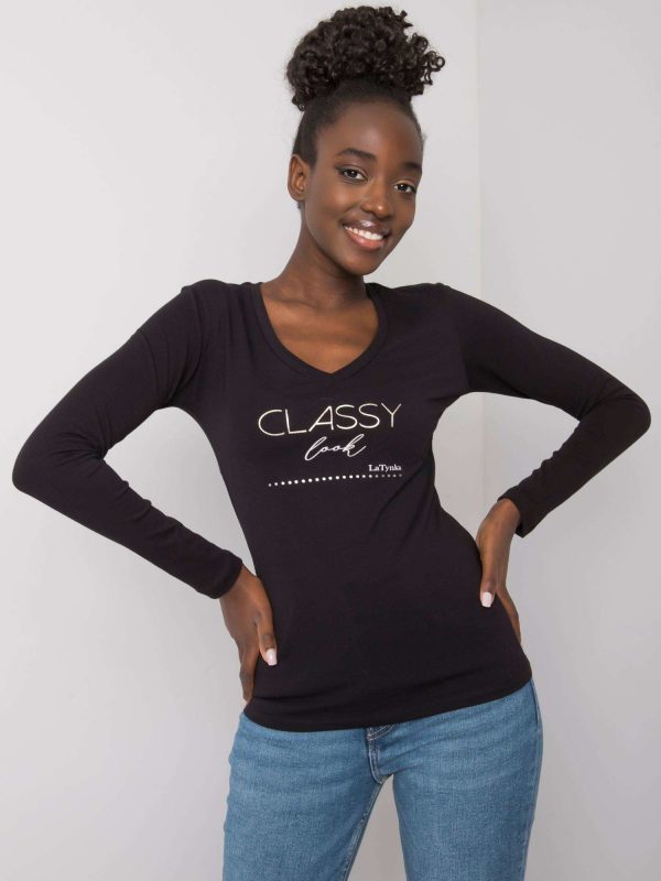 Black cotton blouse with V-neck