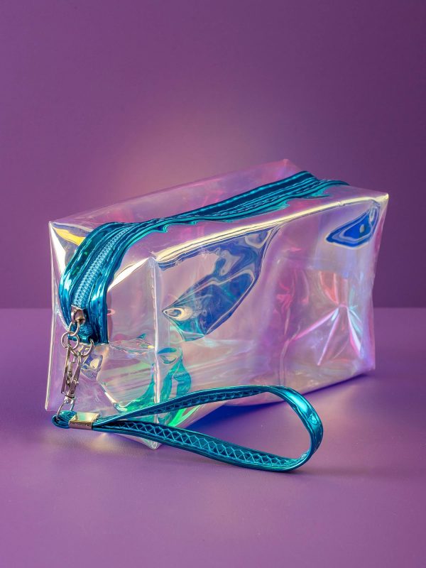 Blue hologram cosmetic bag