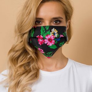 Black reuse mask with flowers