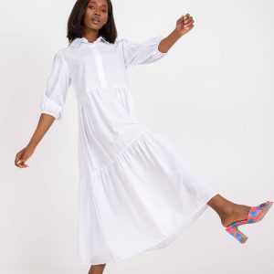 White dress with ruffle and collar RUE PARIS