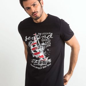 Men's cotton T-shirt with print black