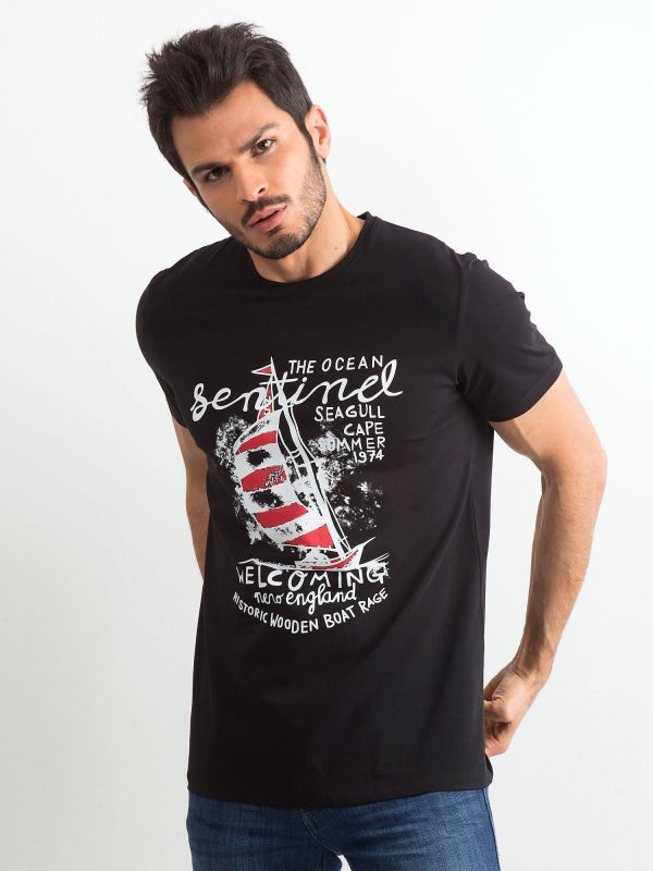 Men's cotton T-shirt with print black