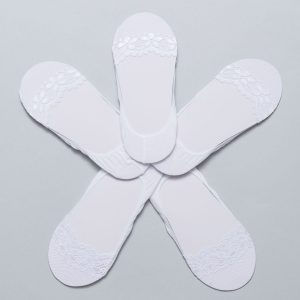 5PCS White foot socks with lace 5-pack