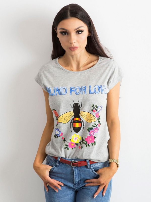 Grey T-shirt with colorful print