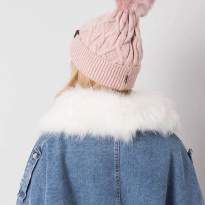 Light pink hat for winter with pompom