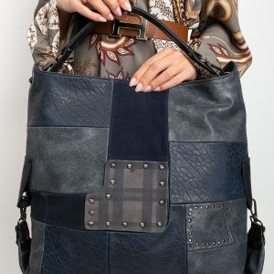 Navy blue large eco leather bag