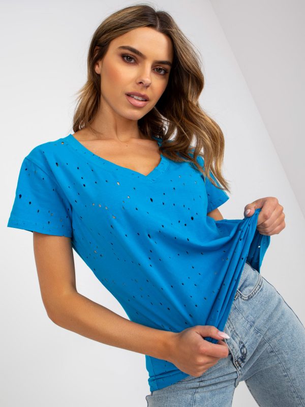 Blue Solid Color Cotton T-Shirt