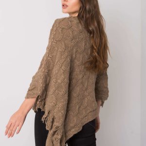 Dark beige poncho with Talisha pompoms