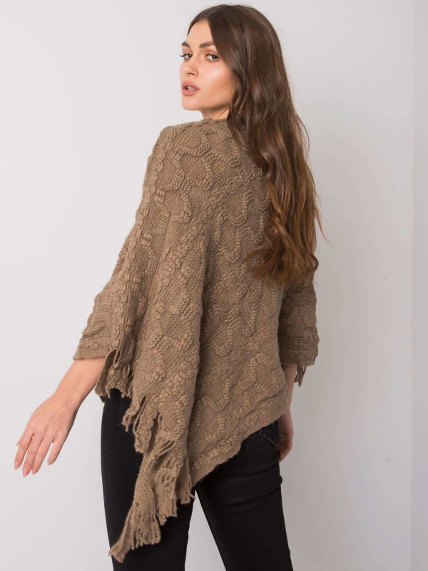 Dark beige poncho with Talisha pompoms