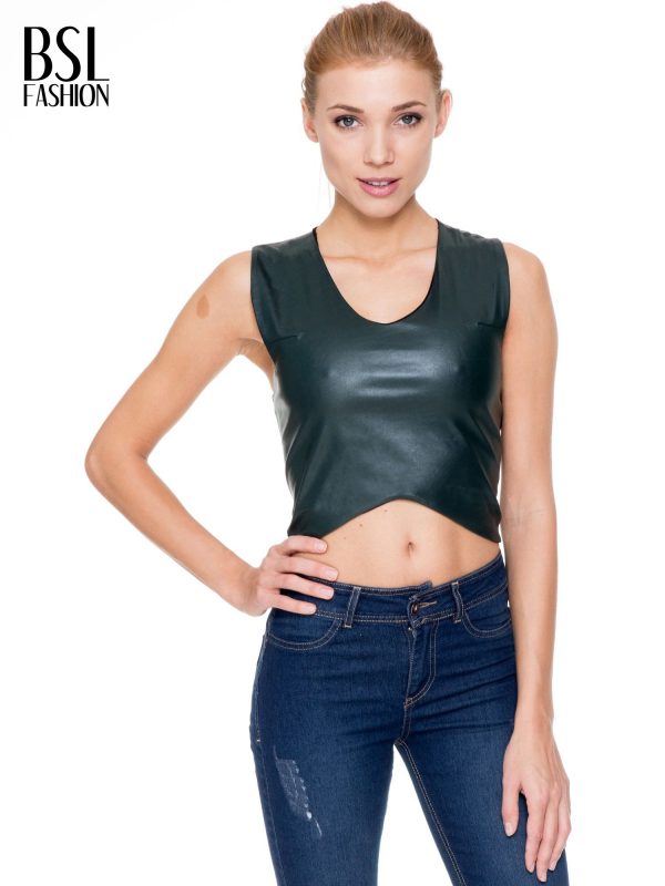 Green leatherette crop top