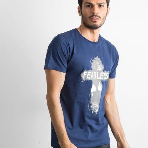 Navy Blue Cotton Printed Men's T-Shirt