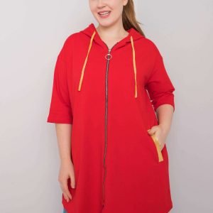 Red plus size sweatshirt with Lounes zipper