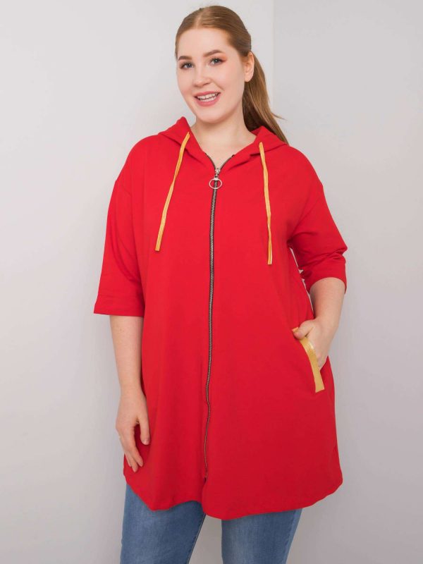 Red plus size sweatshirt with Lounes zipper