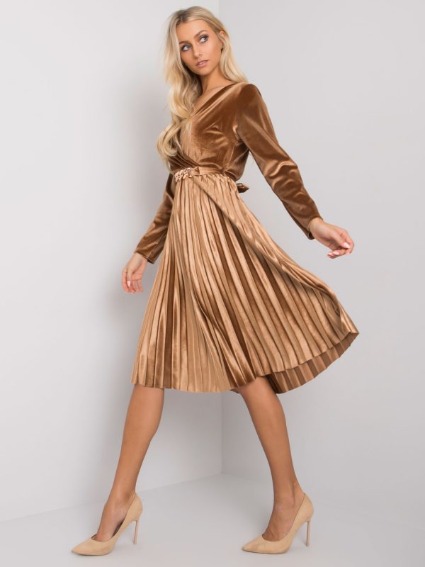 Light brown velour dress with tie Vernazza