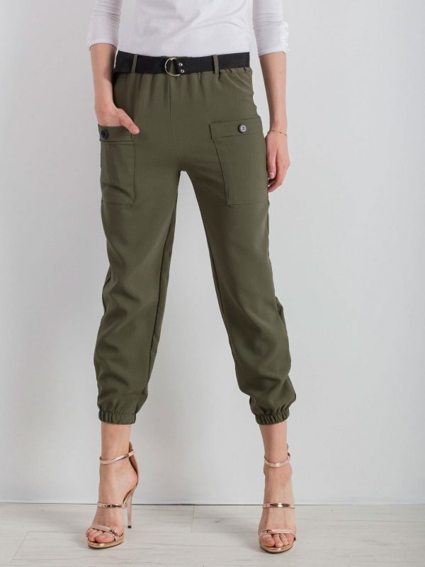 Khaki trousers with welts