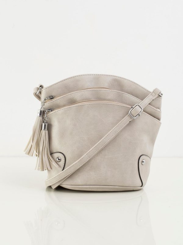 Light grey handbag with zippers