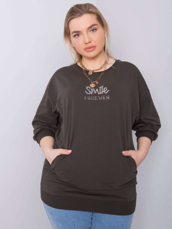 Dark khaki plus size blouse with Messina applique