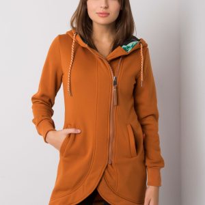 Dark orange long asymmetrical parka sweatshirt