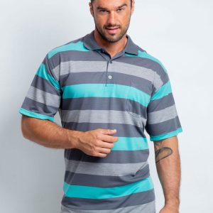 Grey Turquoise Men's Polo Plus Size Crowdy