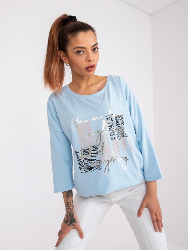 Light Blue Cotton Blouse with Angela Print