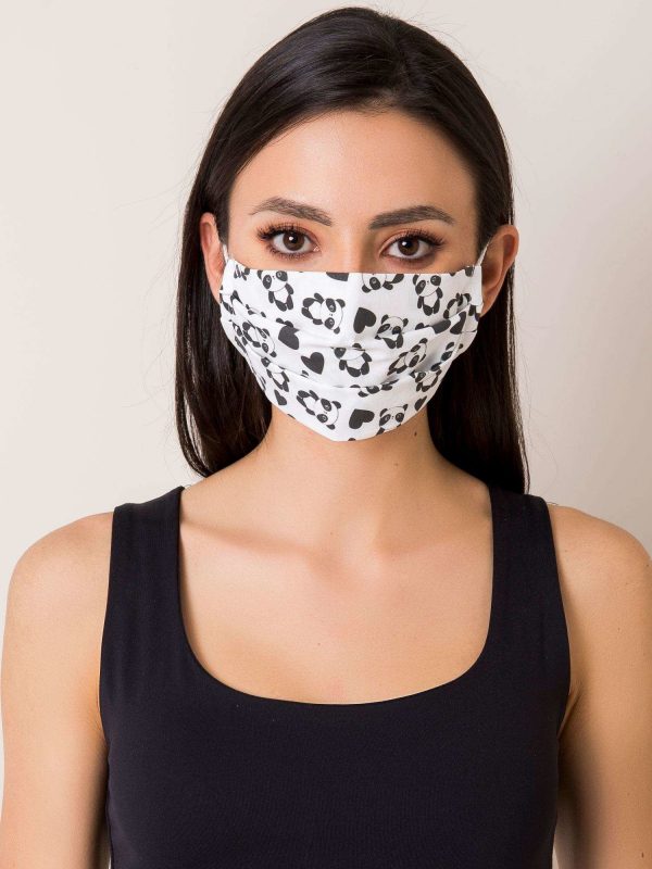 White and black protective mask with panda print