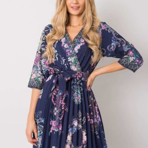 Navy Blue Pleated Dress Xana