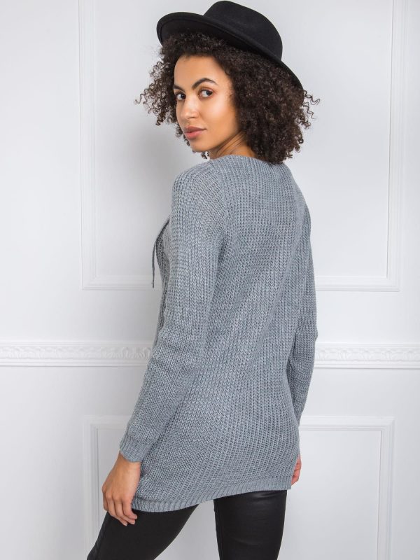 Gray sweater with lacing