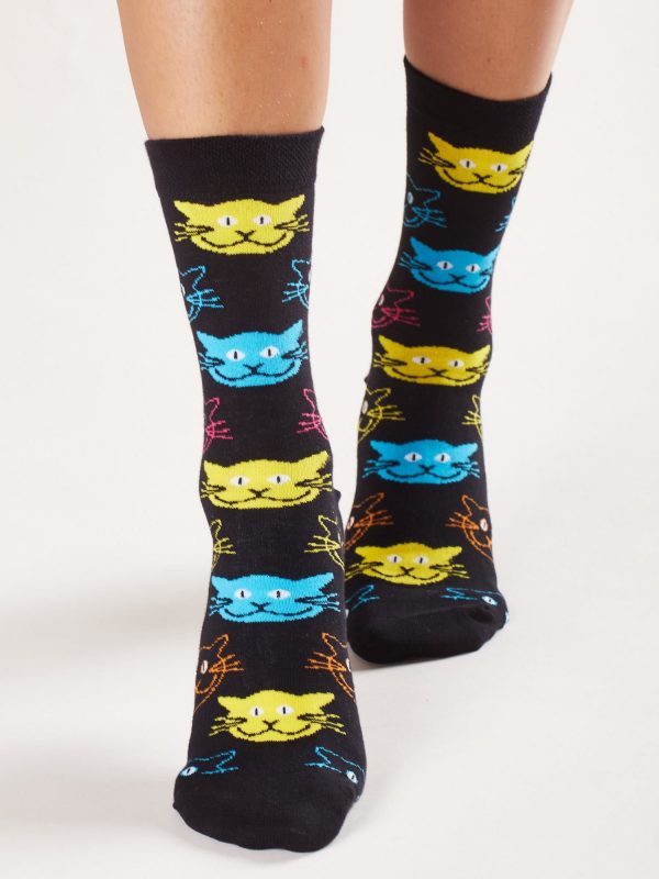 Black socks with colorful patterns