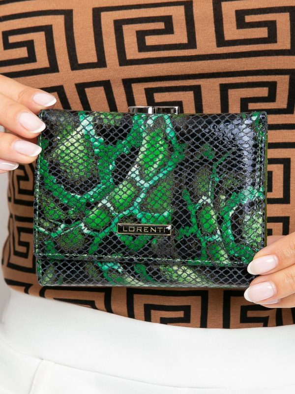 Green Leather Wallet with Patterns