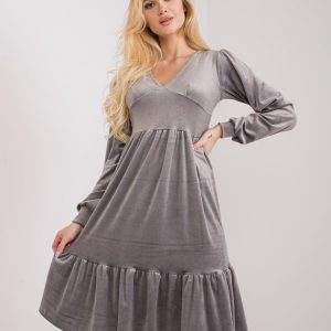 Grey velour dress with ruffle Modena