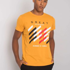 Men's mustard t-shirt with colorful print Adriel