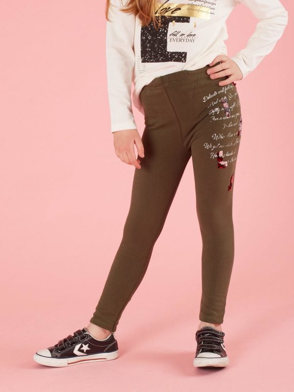 Khaki leggings for girl with applique