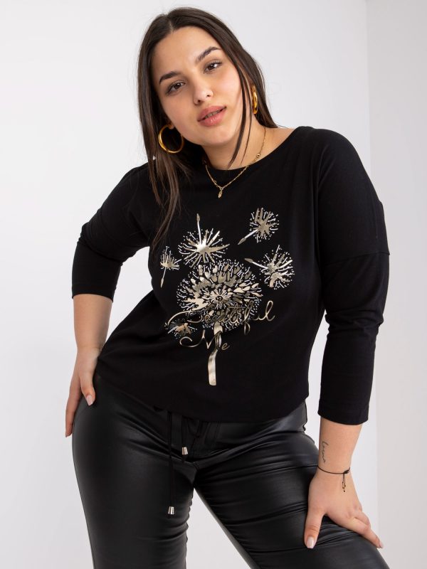 Black plus size blouse with print Agathe