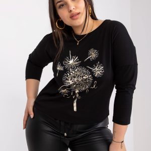 Black plus size blouse with print Agathe