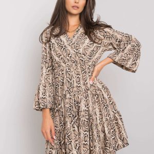 Beige and black dress with animal patterns Maren